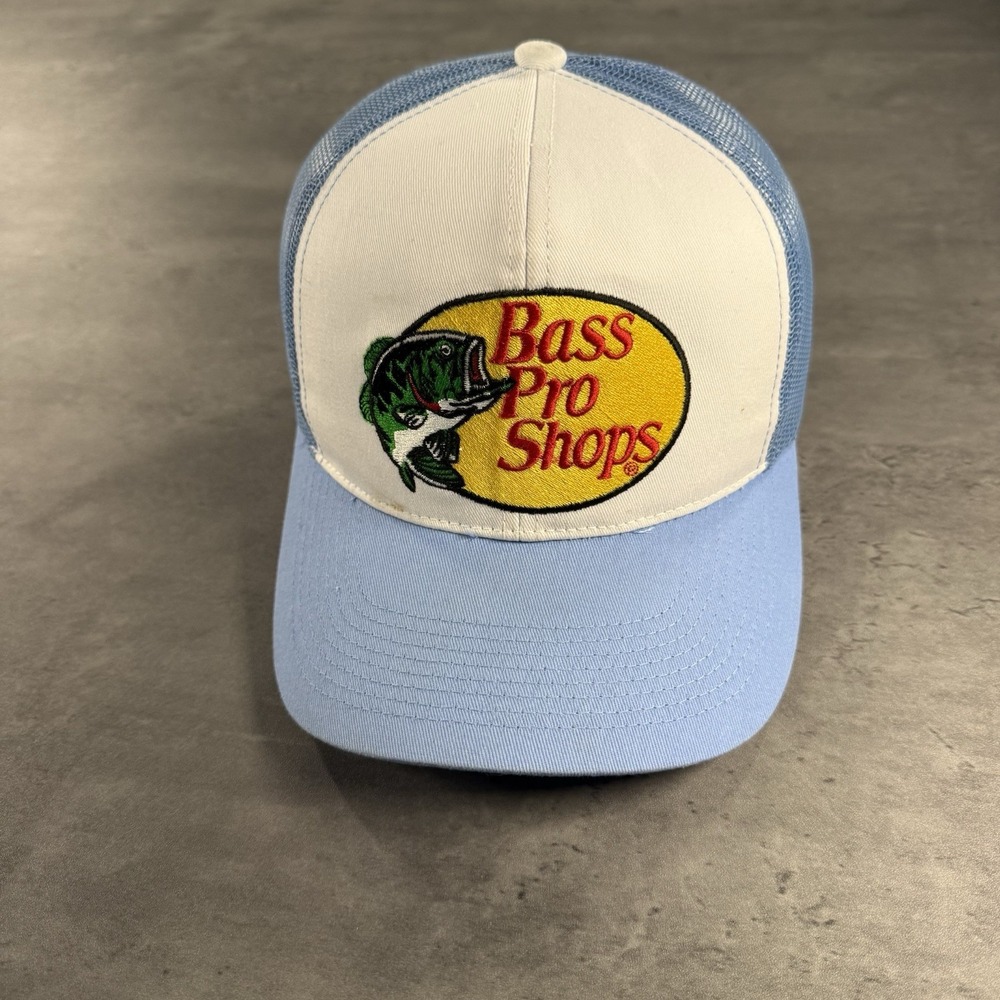 Vintage Bass Pro Shops Snapback Hat Baby Light Blue Embroidered 90s 80s Trucker